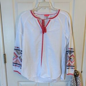 Joules White Blouse with Red and Blue Accents